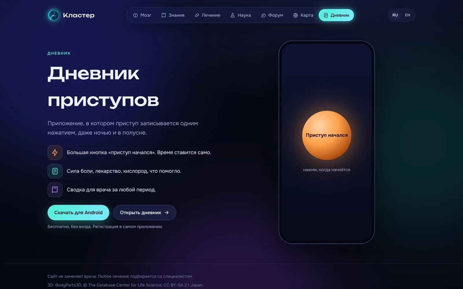 Страница дневника на сайте