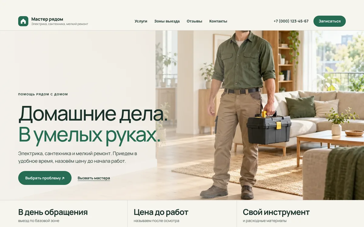 Пример «Мастер по вызову» на экране ноутбука