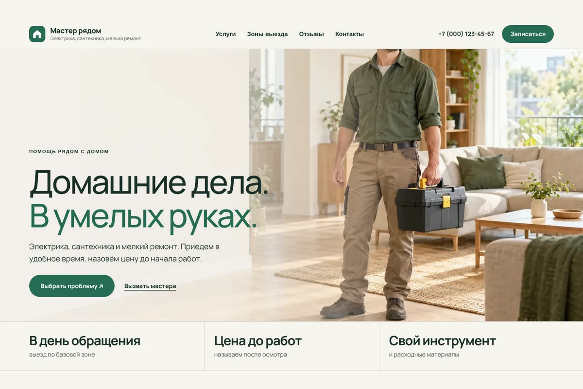 Скриншот интерфейса демонстрационного проекта «Мастер по вызову»